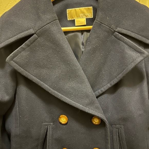 Michael Kors Double Breasted Wool Blend Navy Peacoat Sz M - Picture 3 of 13